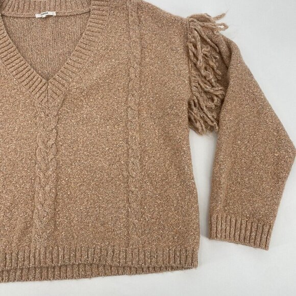 Tularosa Size M Lonestar Fringe Sleeve V-Neck Sweater in Peach Wool Blend - Picture 5 of 13